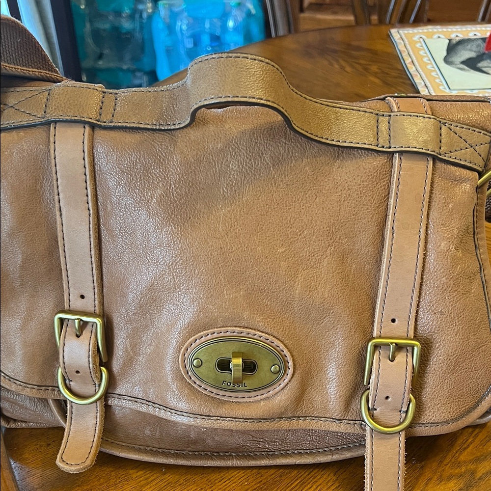 Fossil Tan Leather Mens Messenger Bag